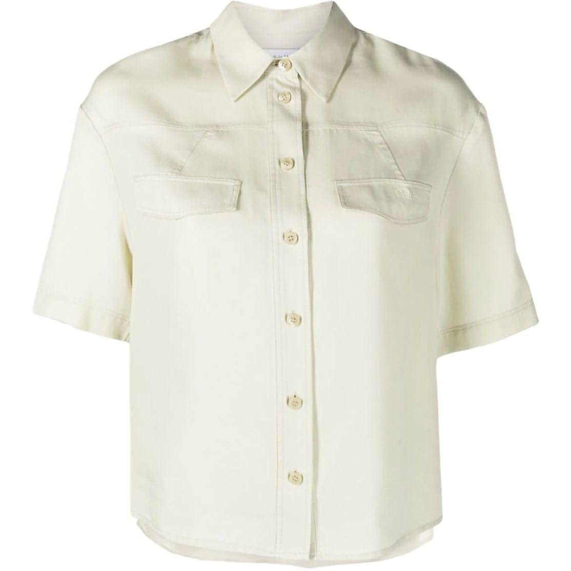 CALVIN KLEIN moteriški šviesūs marškiniai Tencel short sleeve blouse
