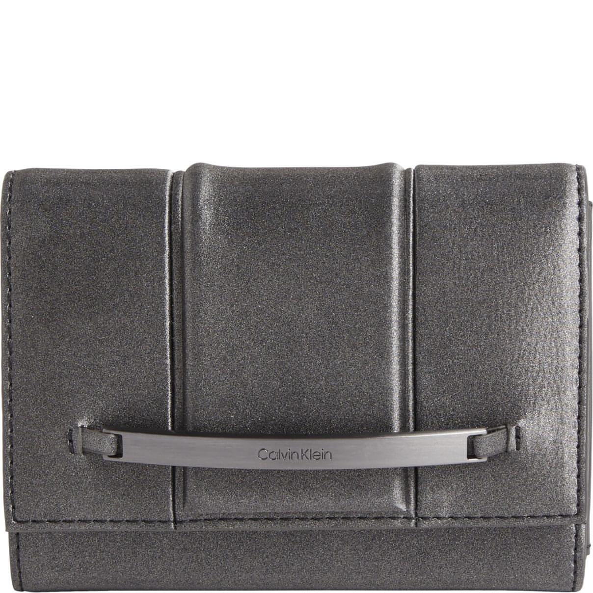 CALVIN KLEIN moteriška juoda piniginė Bar hardware gunmetal wallets