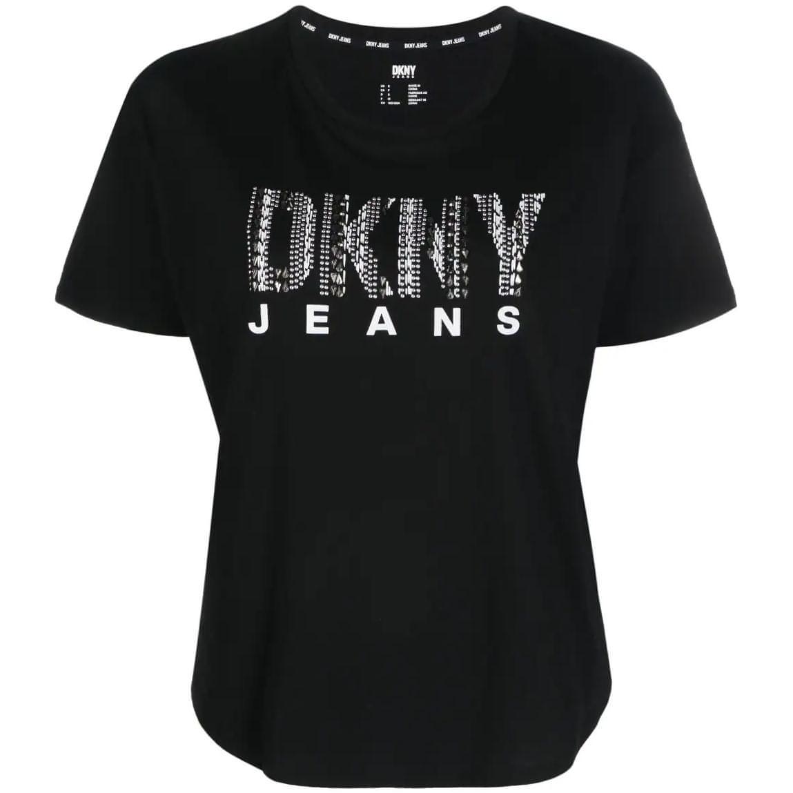 DKNY moteriški juodi marškinėliai Round hem logo t-shirt