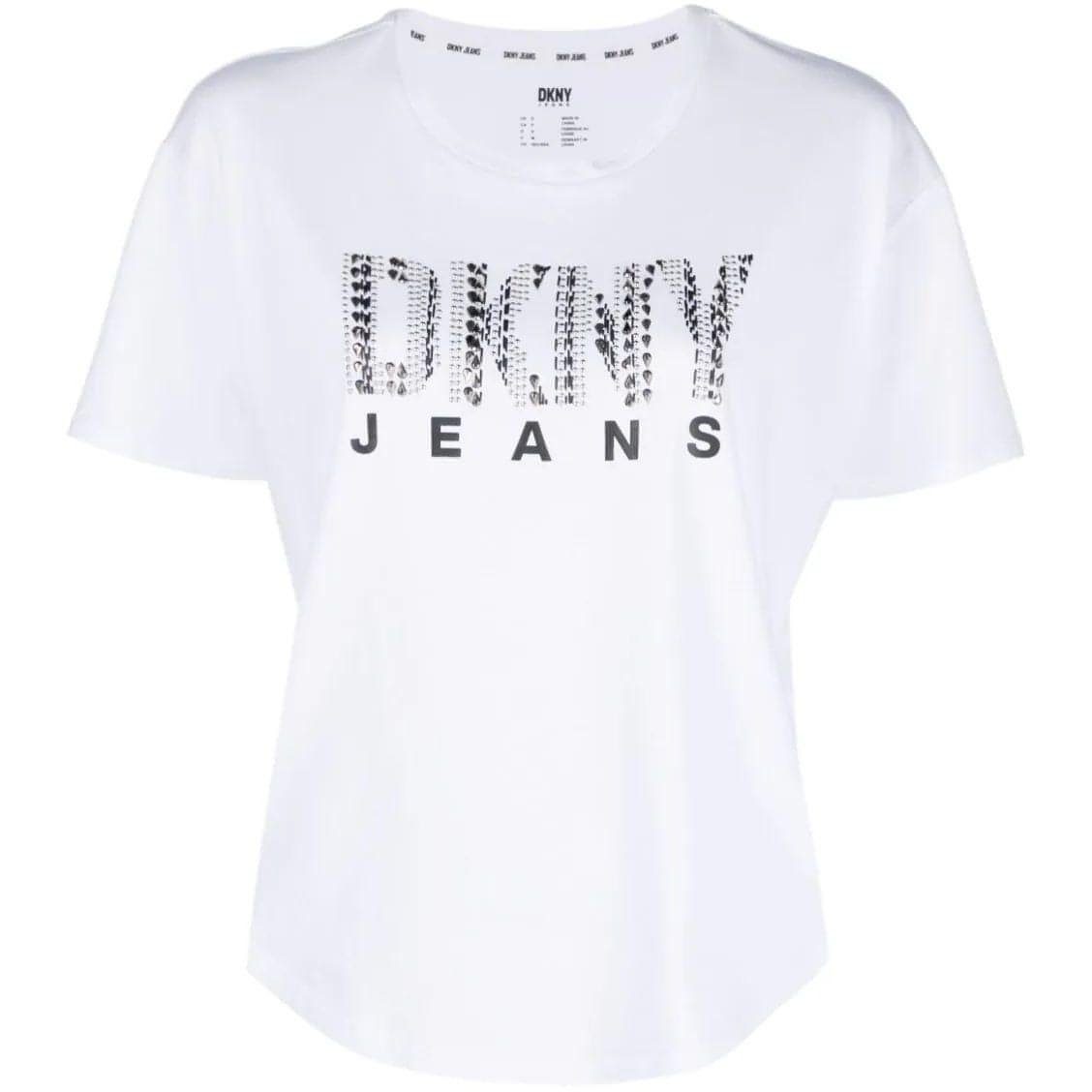 DKNY moteriški balti marškinėliai Round hem logo t-shirt