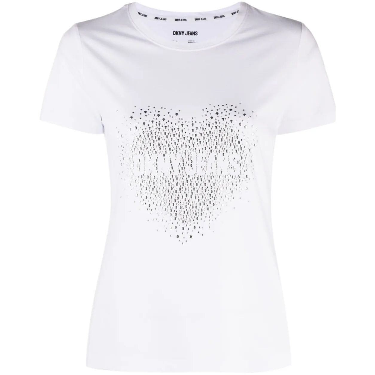DKNY moteriški balti marškinėliai Heart stud logo tee