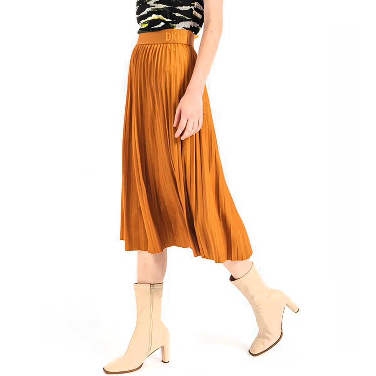 DKNY moteriškas rudas sijonas Suede midi pleated skirt