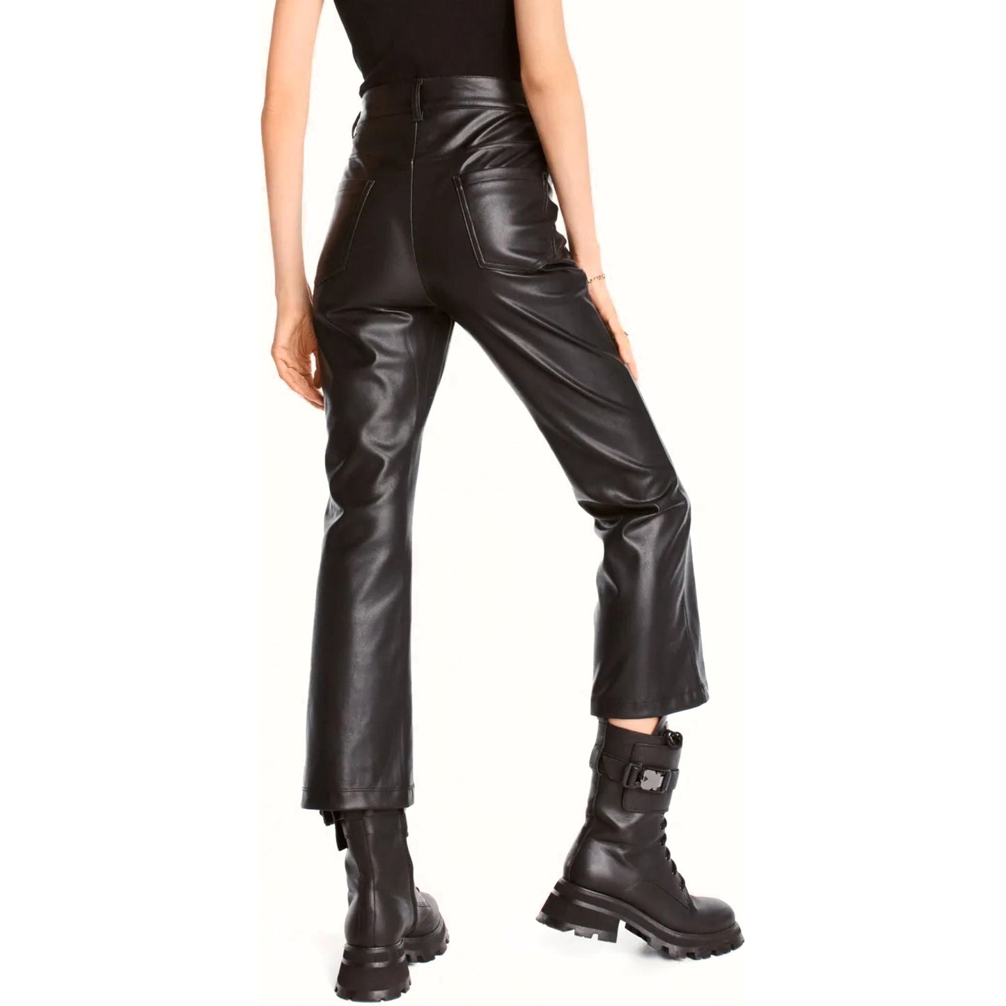 DKNY moteriškos juodos laisvalaikio kelnės 4 pocket pu kick fla