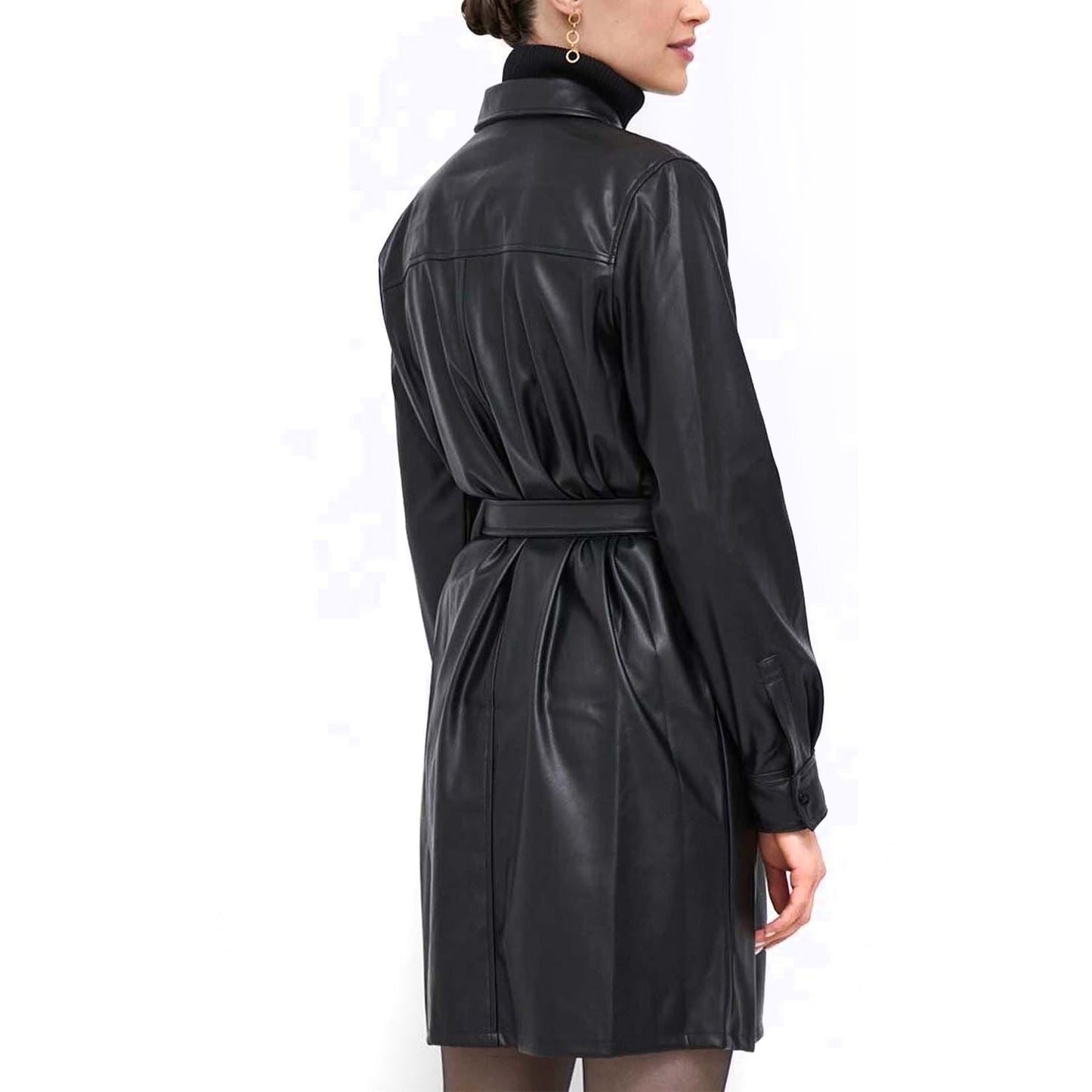DKNY moteriška juoda suknelė L/s bttn frnt pu dre