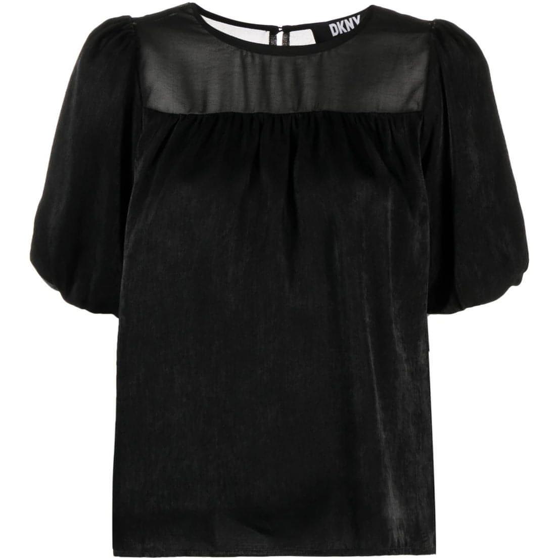 DKNY moteriška juoda palaidinė Mix media satin blouse