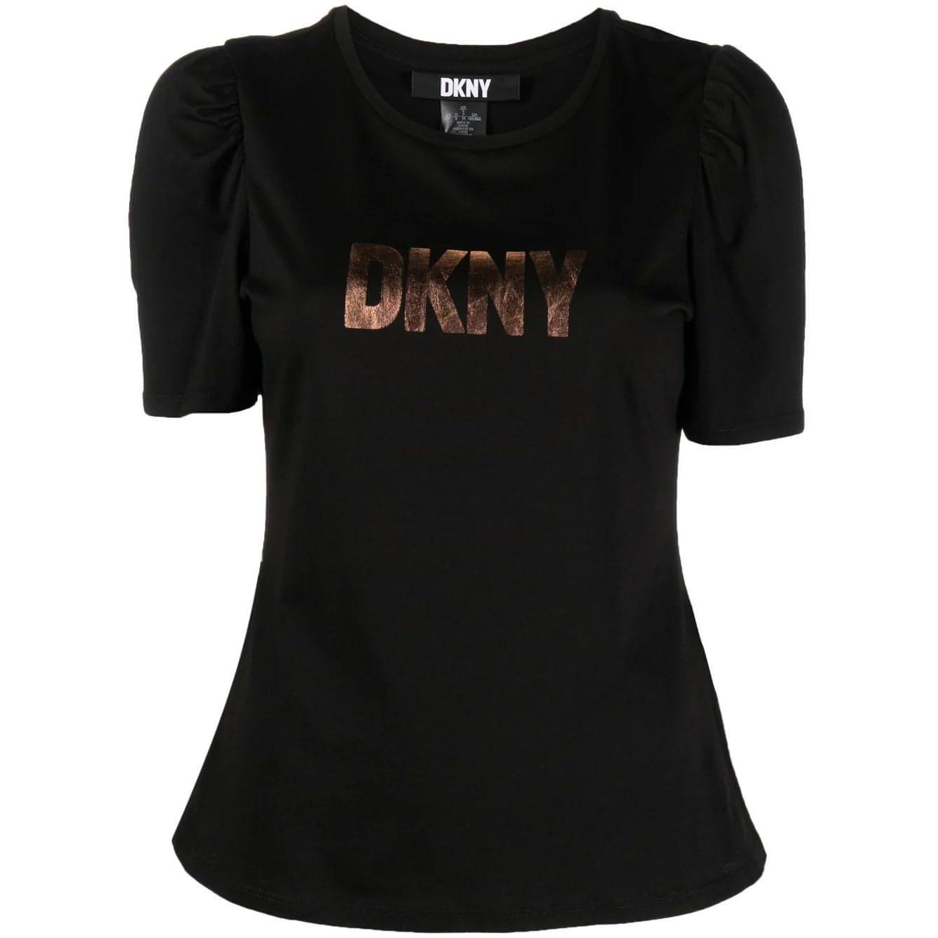 DKNY moteriški juodi marškinėliai Gold foil logo tee