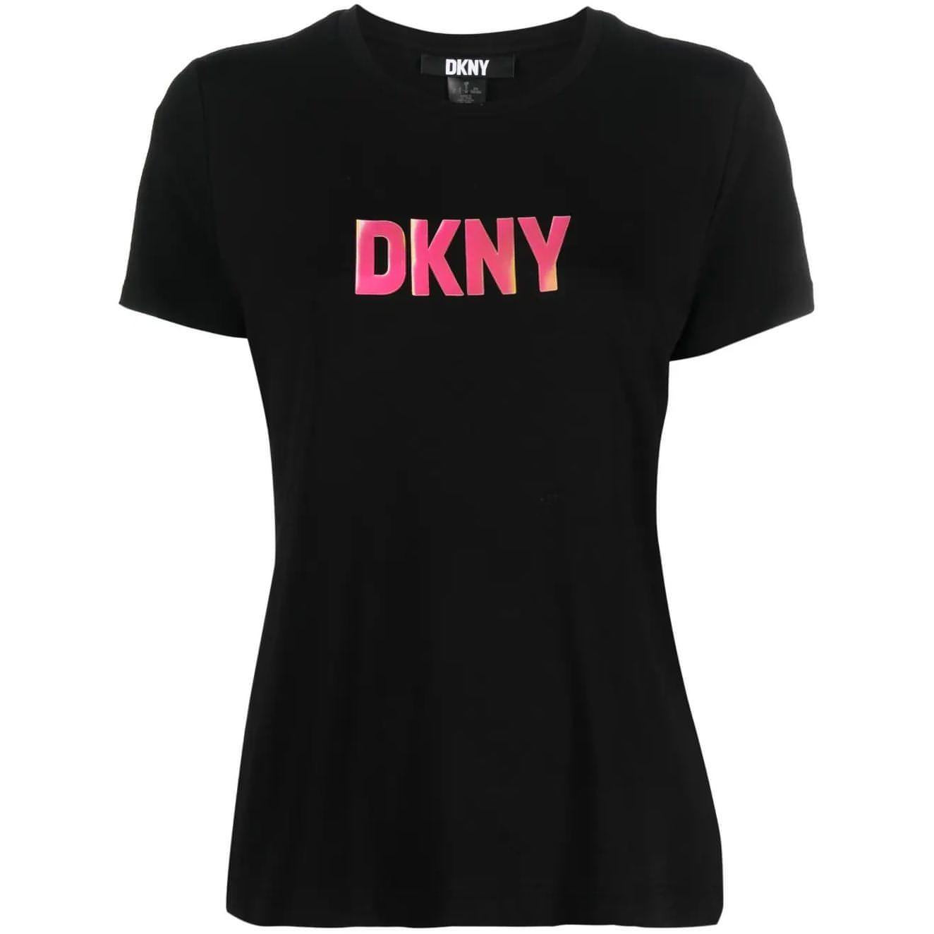 DKNY moteriški juodi marškinėliai Reflective logo blouse