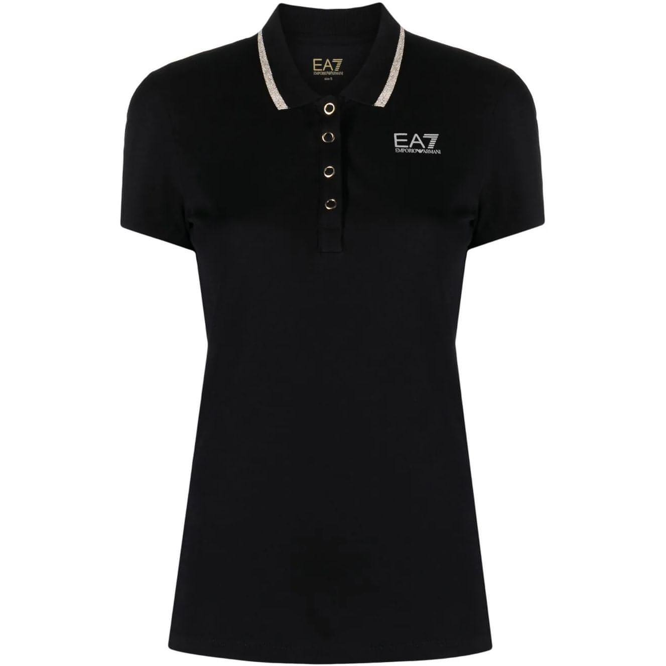 EA7 moteriški juodi polo marškinėliai