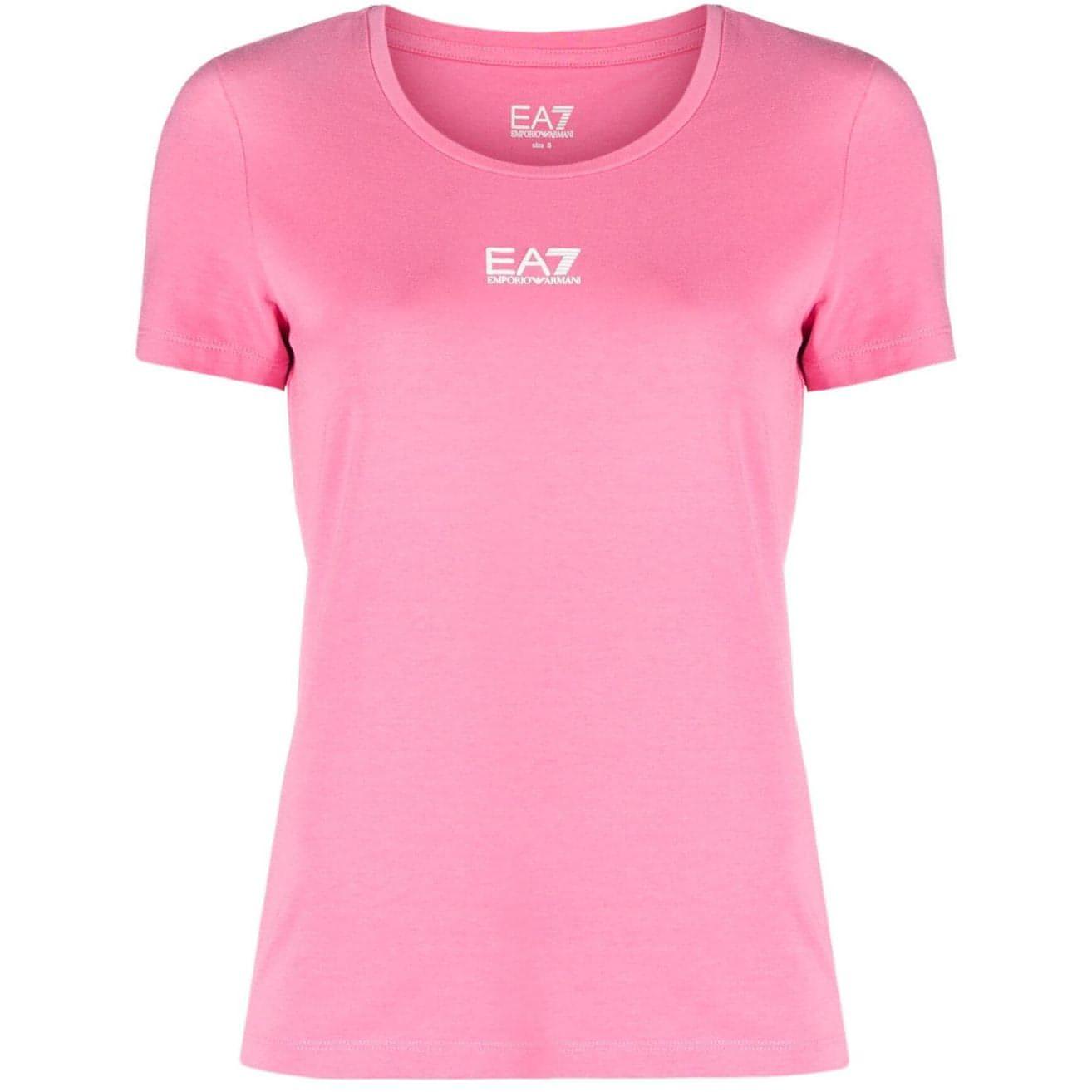 EA7 moteriški rožiniai marškinėliai trumpomis rankovėmis