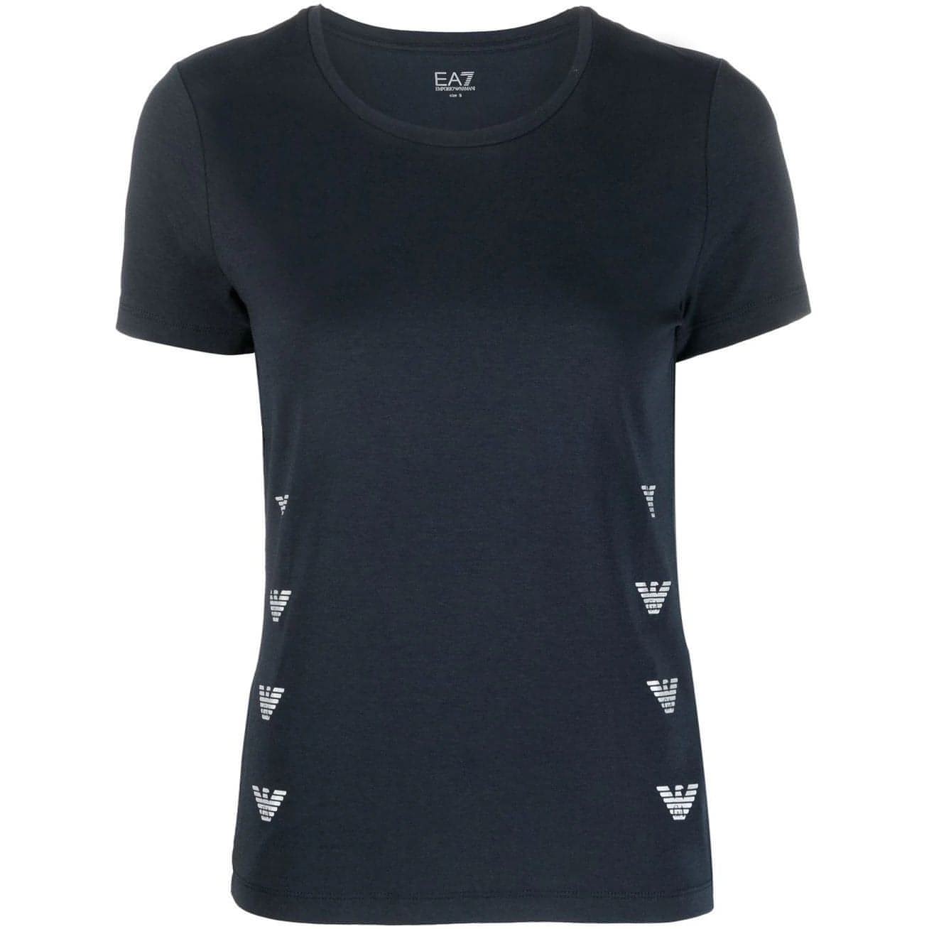 EA7 moteriški mėlyni marškinėliai trumpomis rankovėmis