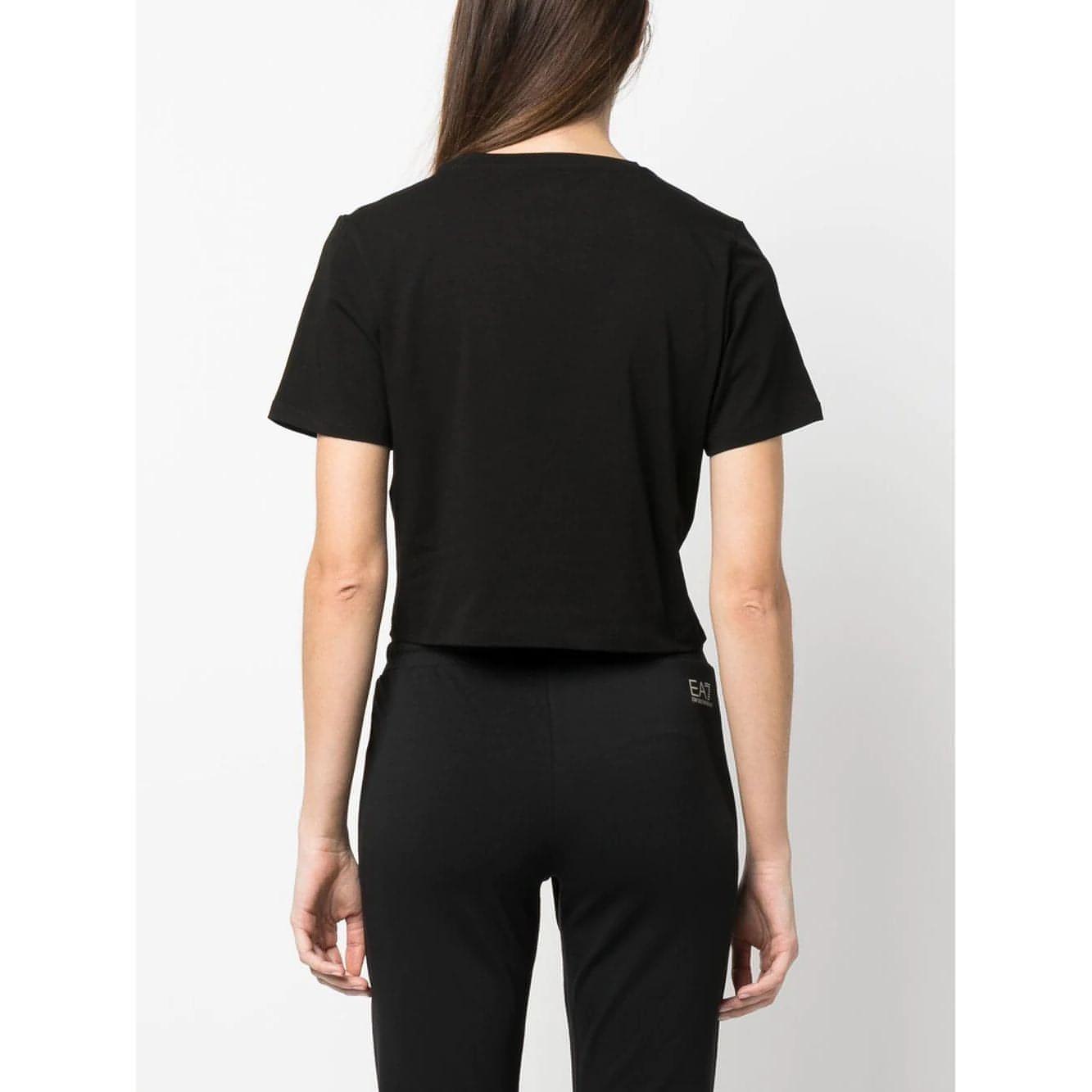 EA7 moteriški juodi marškinėliai trumpomis rankovėmis