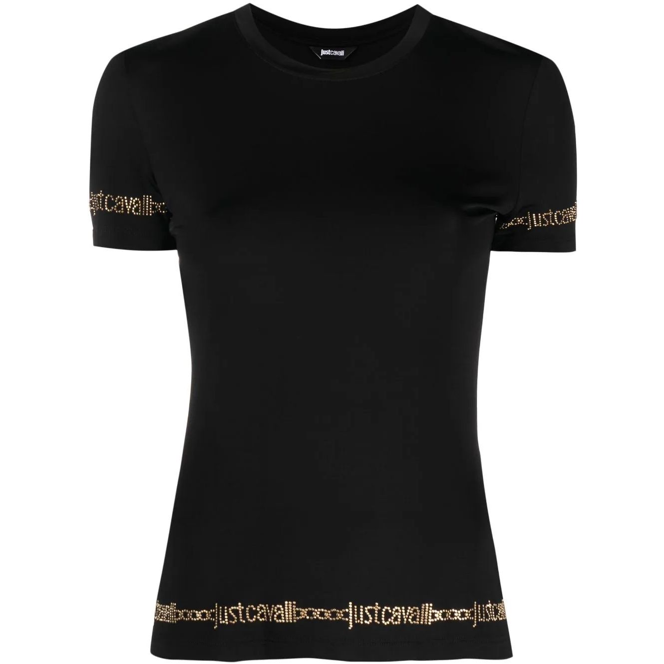 JUST CAVALLI moteriški juodi marškinėliai trumpomis rankovėmis Logo t-shirt