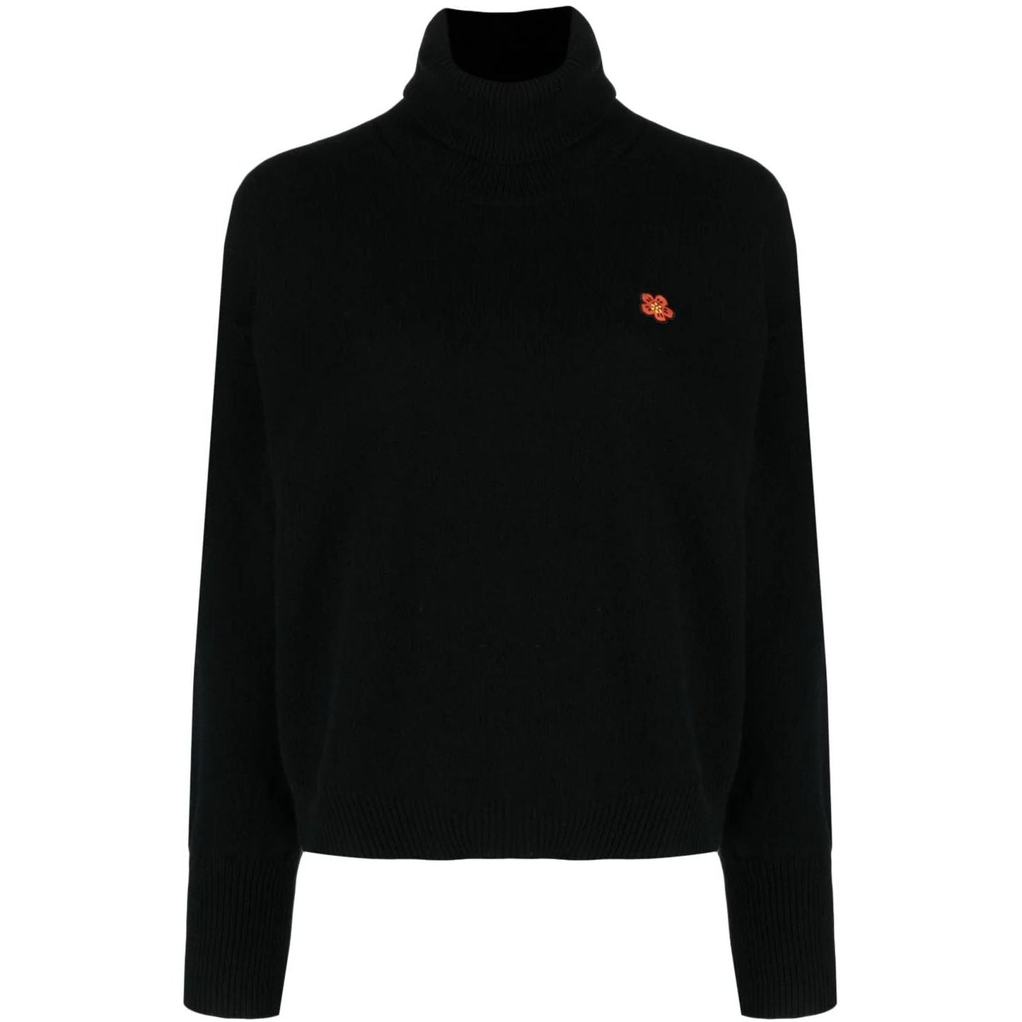 KENZO moteriškas juodas džemperis aukštu kaklu Boxy turtle neck crest jumper