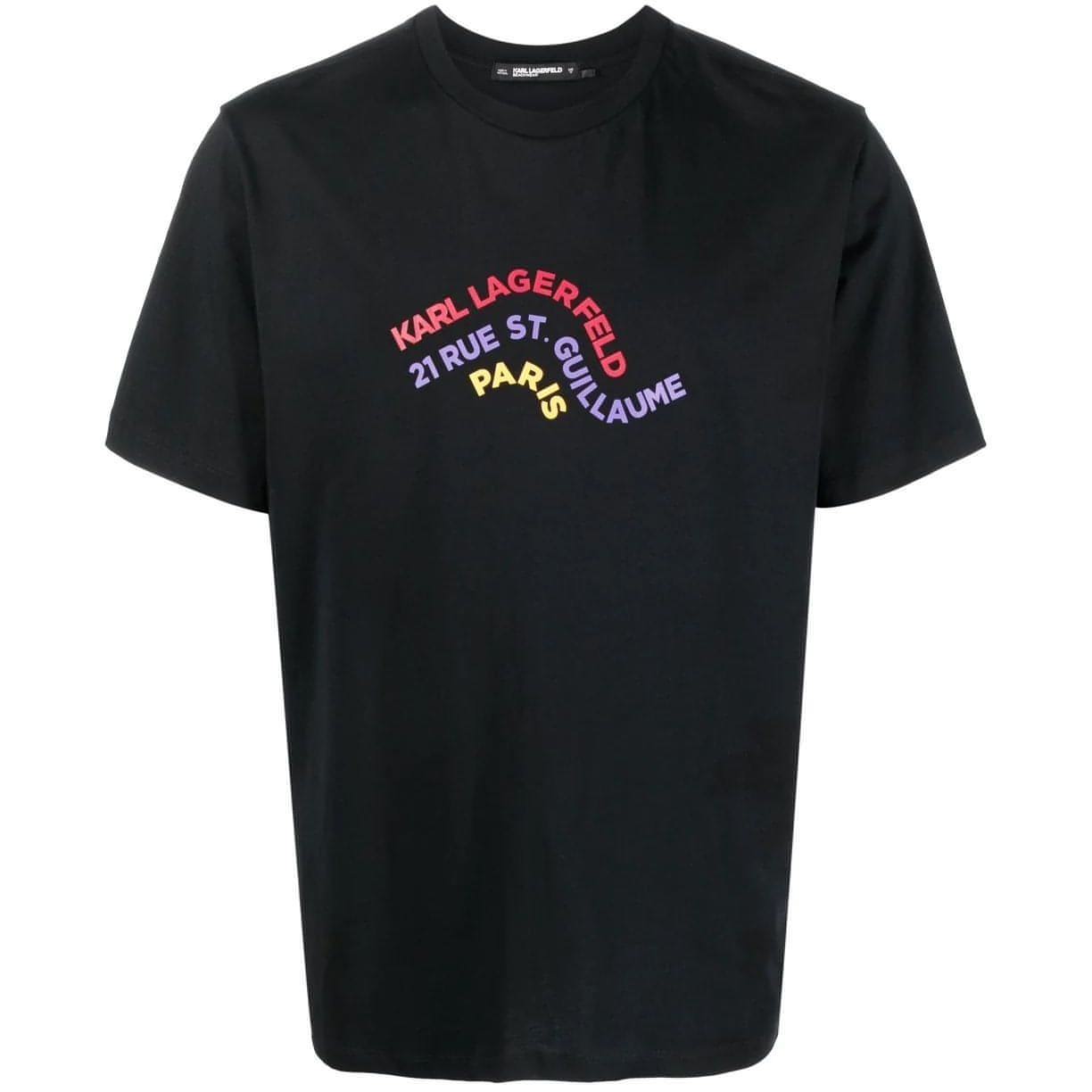KARL LAGERFELD vyriški juodi marškinėliai Wave logo relaxed t-shirt