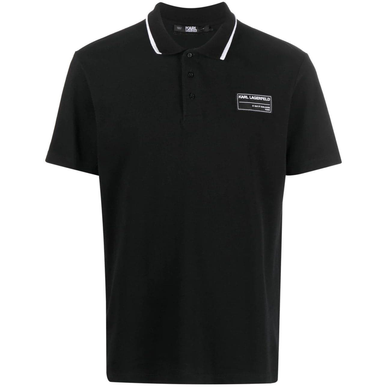 KARL LAGERFELD vyriški juodi marškinėliai Polo w/ logo patch