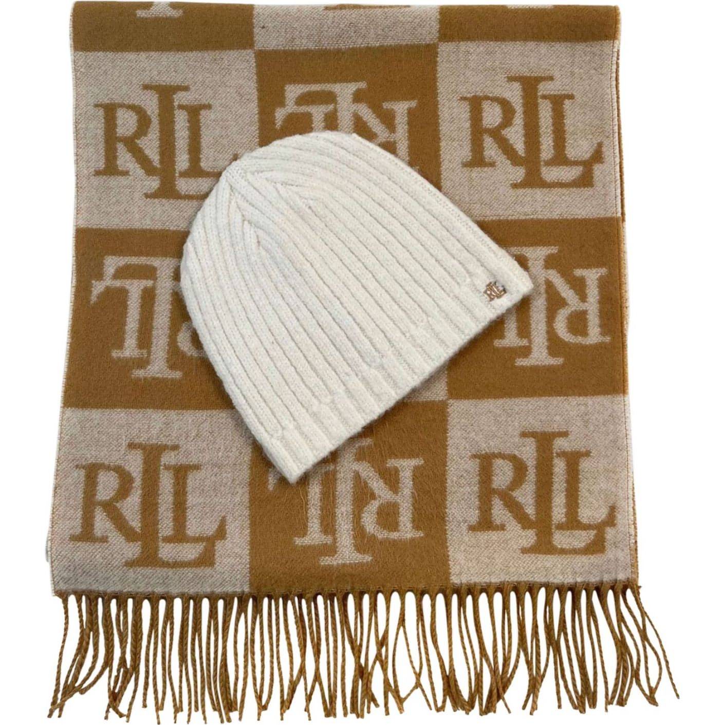 LAUREN RALPH LAUREN moteriškas šviesus šalikas su kepure Logo g set scarf