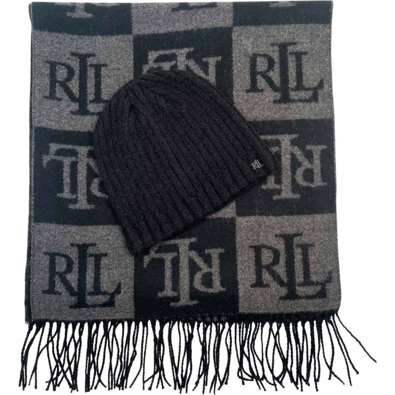 LAUREN RALPH LAUREN moteriškas juodas šalikas su kepure Logo g set scarf