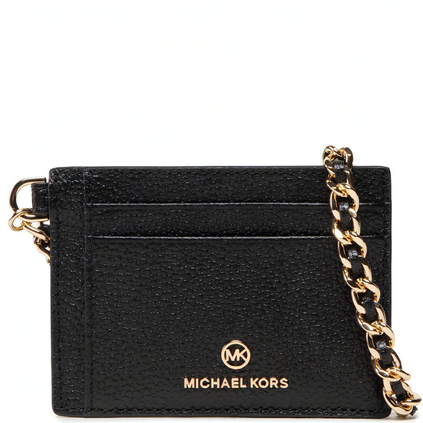 MICHAEL KORS moteriška juoda piniginė Small pebbled leather chain card case