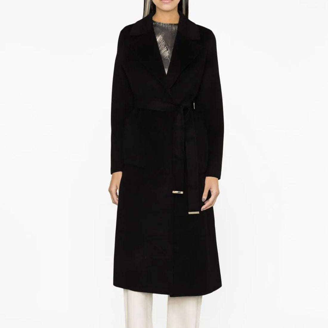 MICHAEL KORS moteriškas juodas ilgas paltas Robe coat