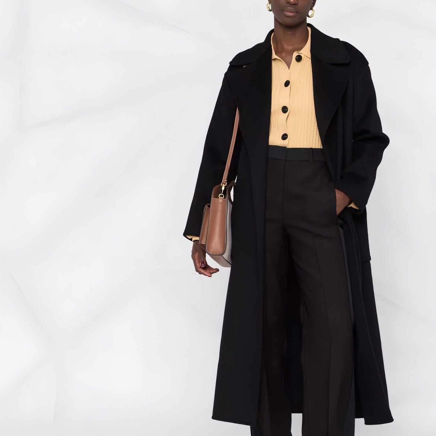 MICHAEL KORS moteriškas juodas paltas Doubleface robe coat