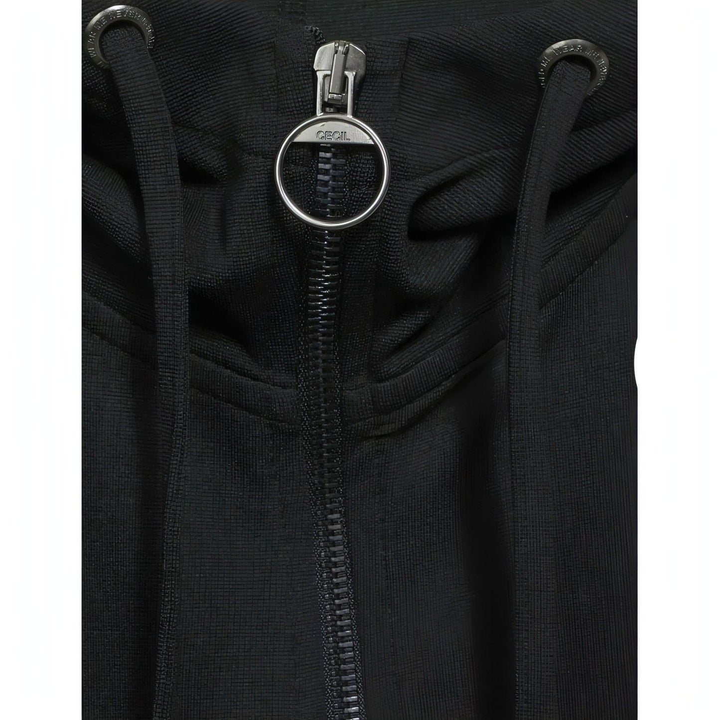 CECIL moteriškas juodas užsegamas džemperis su gobtuvu