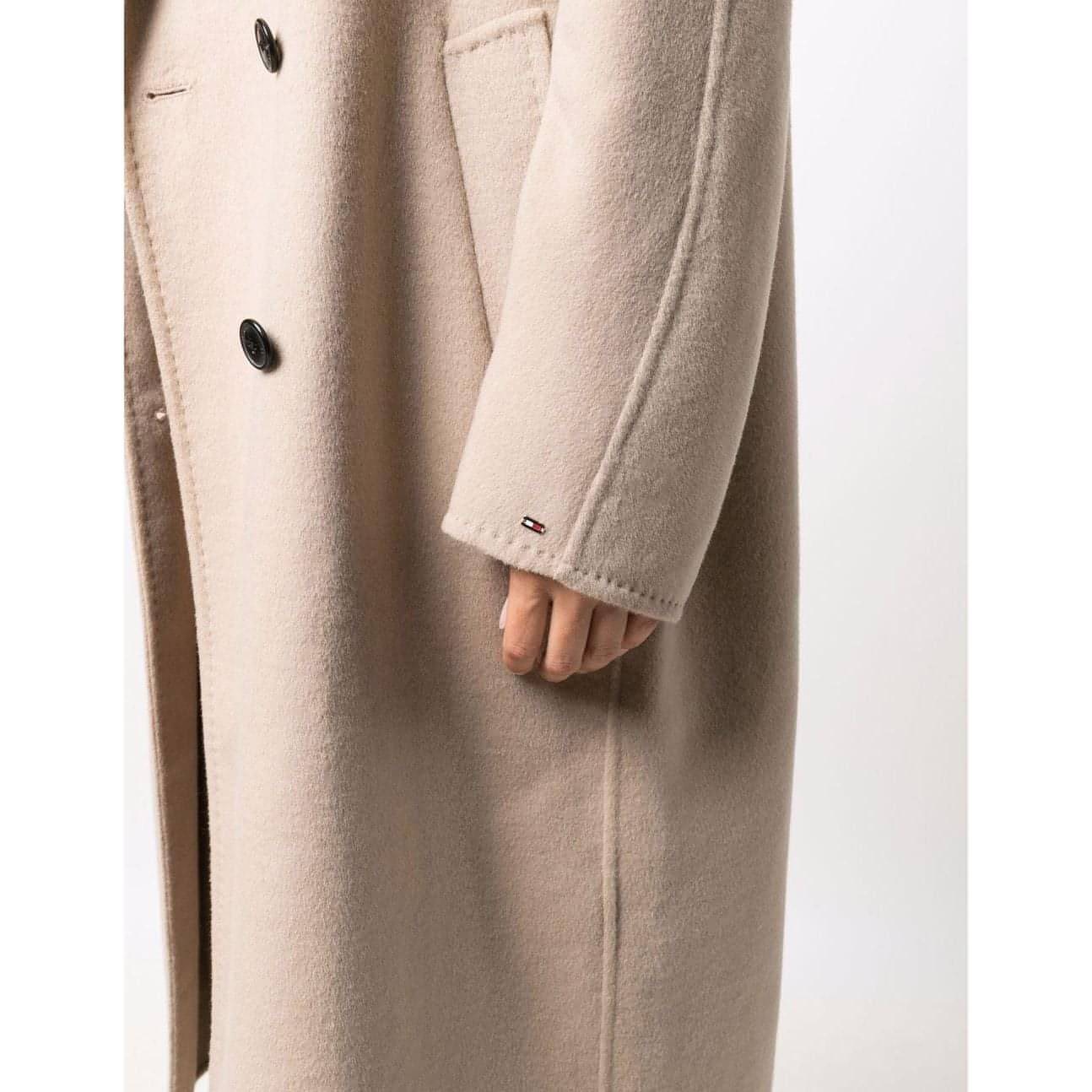 TOMMY HILFIGER moteriškas kreminės spalvos paltas su vilna