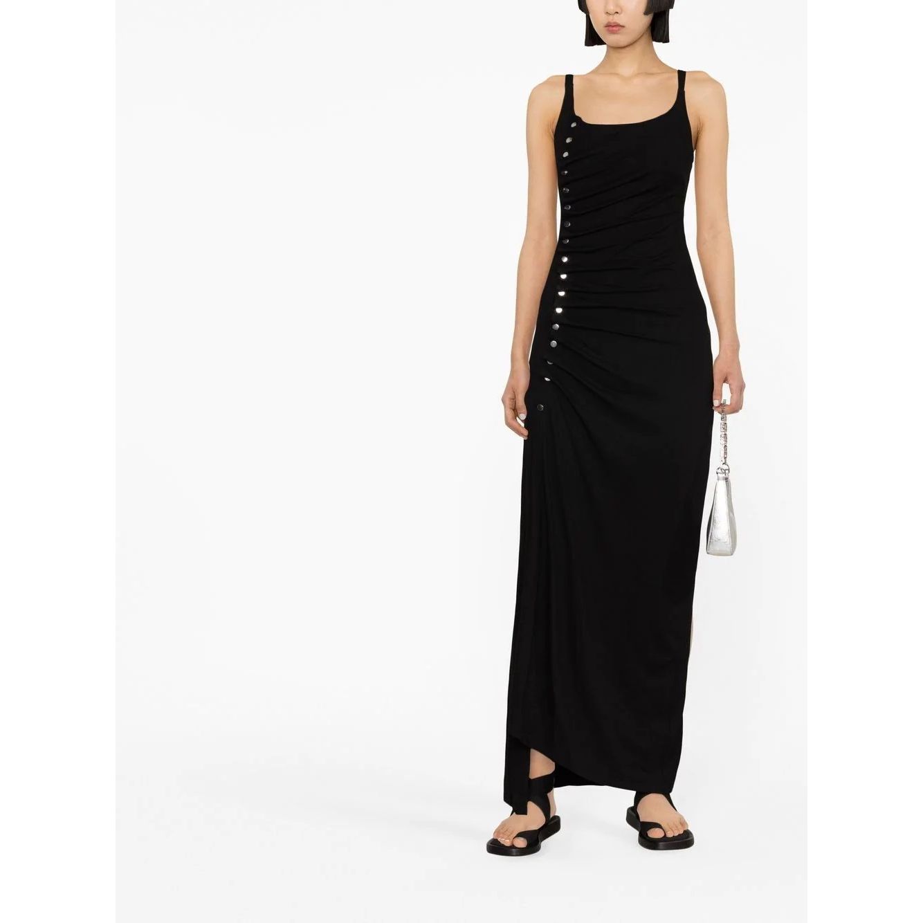 PACO RABANNE moteriška juoda suknelė Asymmetric mixi dress