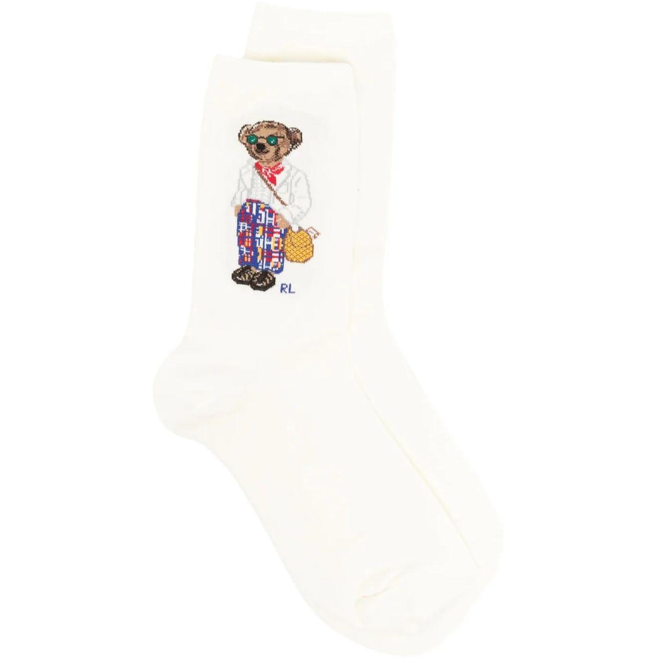 POLO RALPH LAUREN moteriškos baltos kojinės Margaux bear crew socks