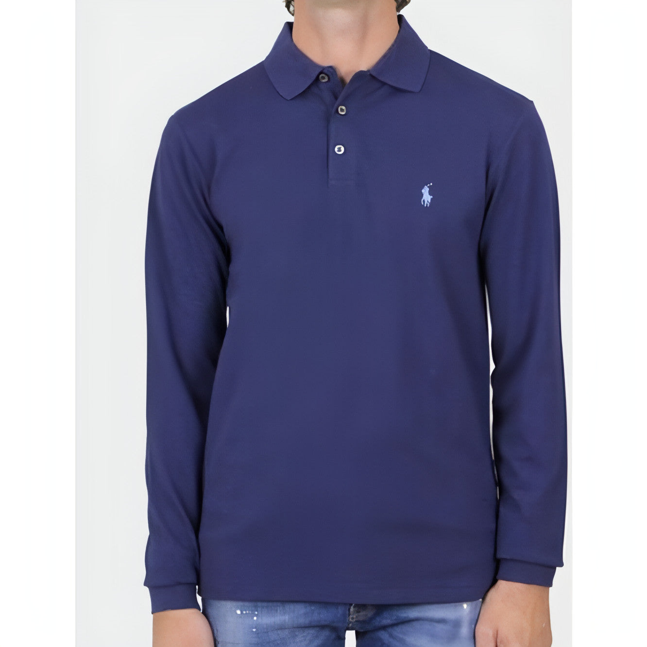 POLO RALPH LAUREN vyriški mėlyni Polo marškinėliai ilgomis rankovėmis Long sleeve polo shirt