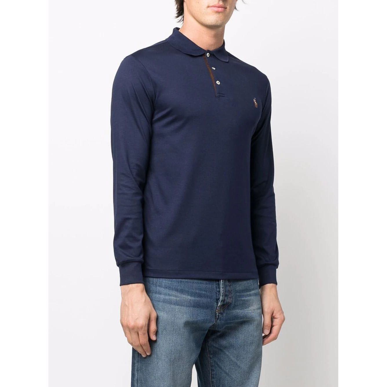 POLO RALPH LAUREN vyriški tamsiai mėlyni polo tipo marškinėliai igomis rankovėmis