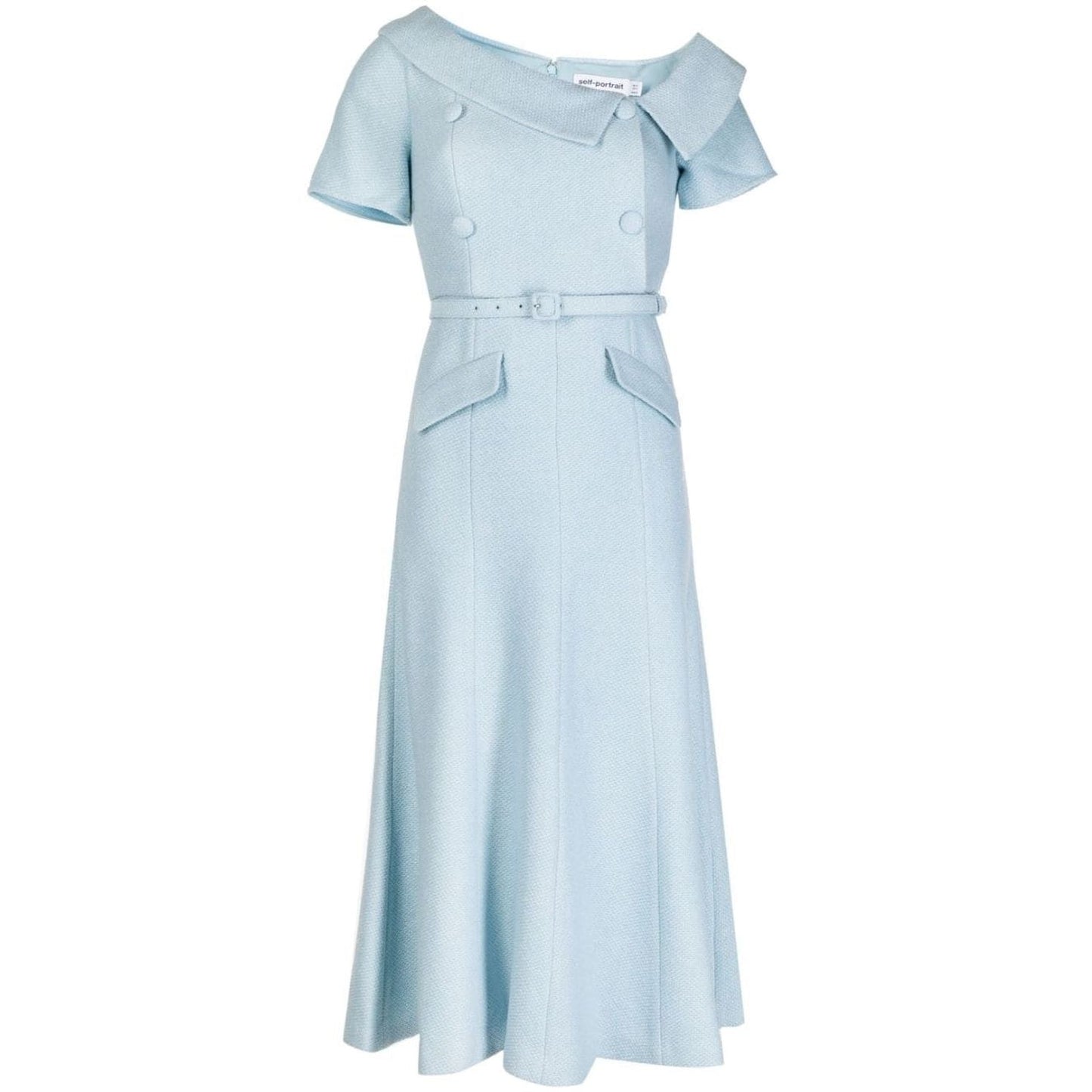 SELF PORTRAIT  moteriška  mėlyna  suknelė  Blue textured woven midi dress
