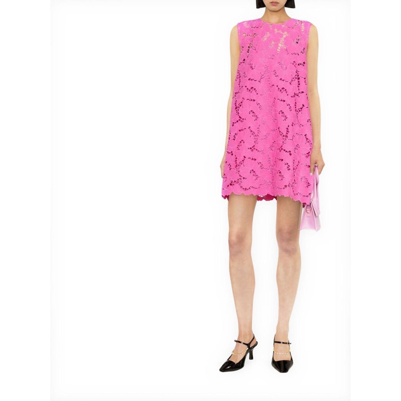 SELF PORTRAIT moteriška rožinė trumpa suknelė Pink cotton lace mini dress