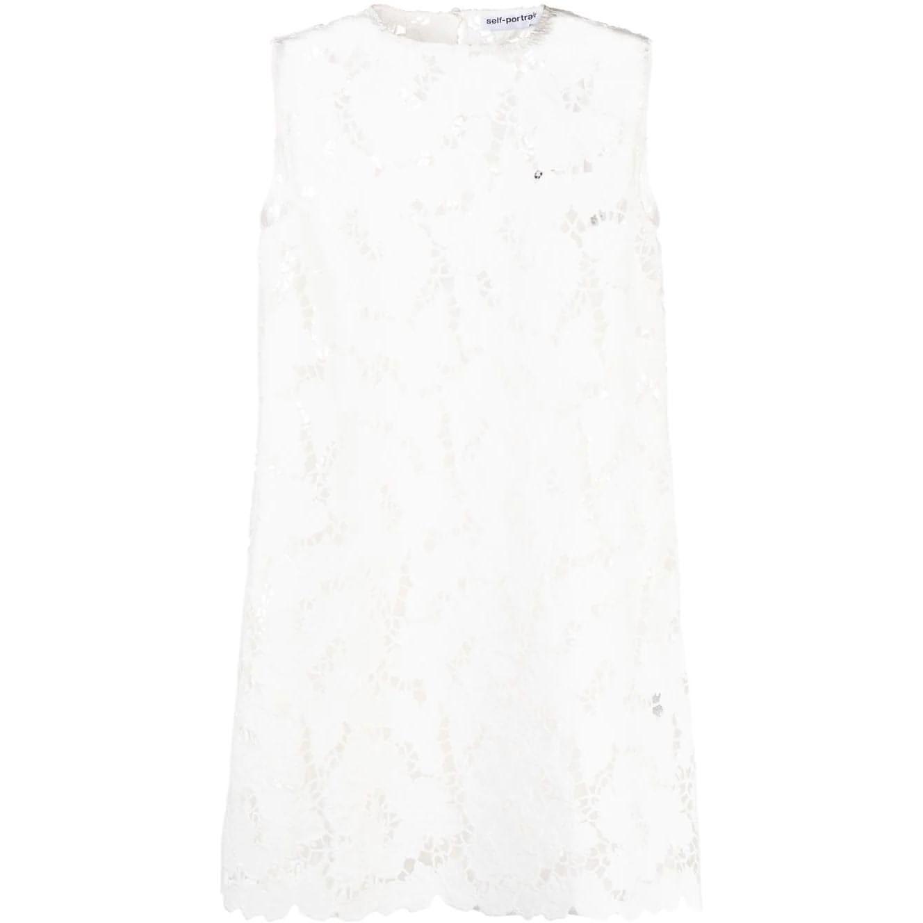 SELF PORTRAIT moteriška balta trumpa suknelė White cotton lace mini dress