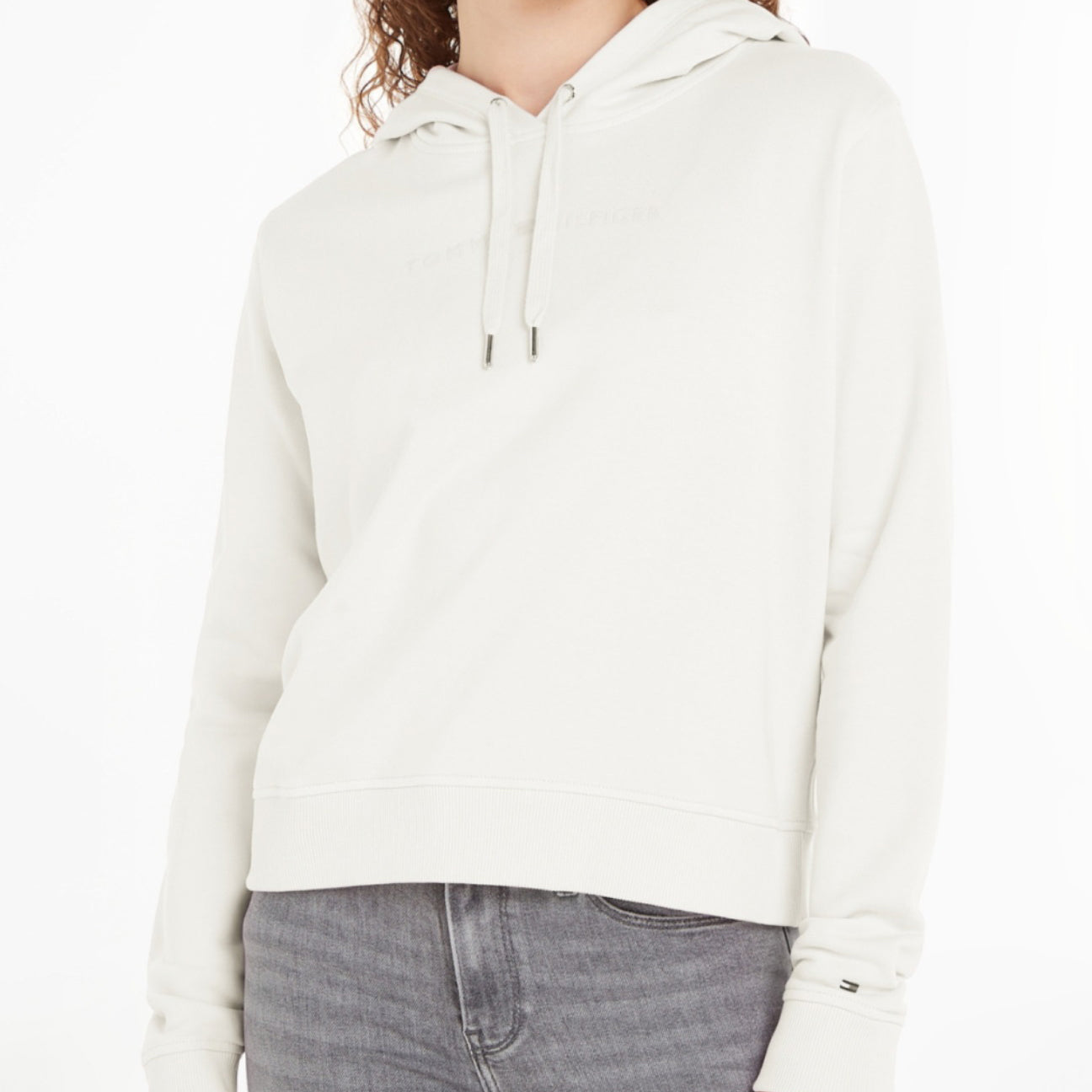 TOMMY HILFIGER moteriškas baltas džemperis su gobtuvu Reg frosted corp logo hoodie