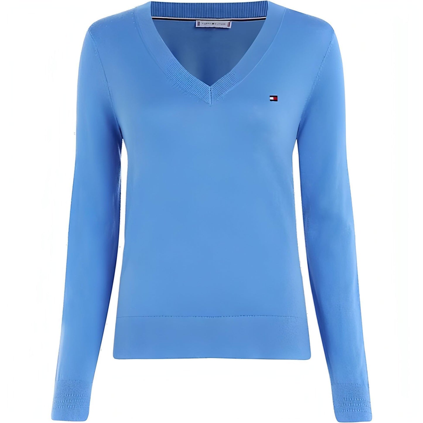TOMMY HILFIGER moteriškas mėlynas megztinis Co jersey stitch v-nk sweater