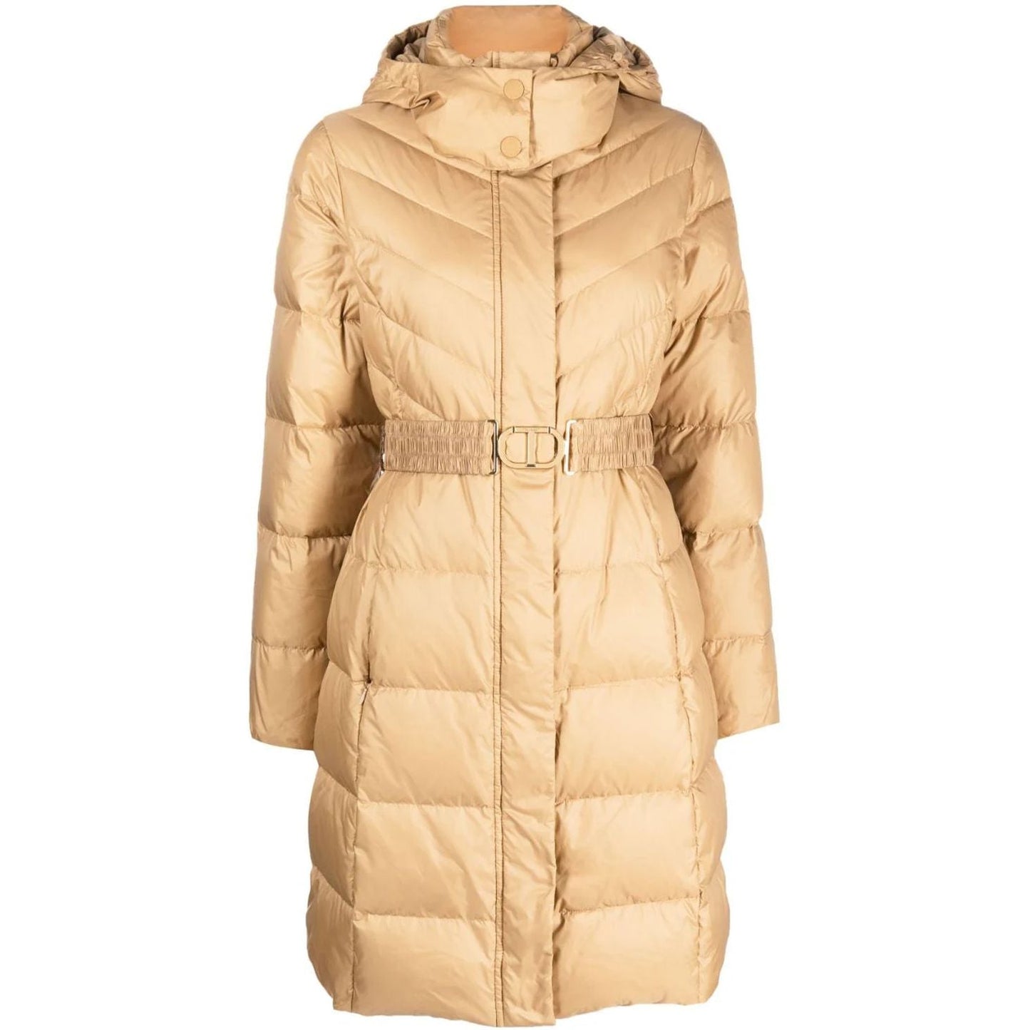TWINSET moteriškas šviesiai rudas šiltas paltas Puffed coat