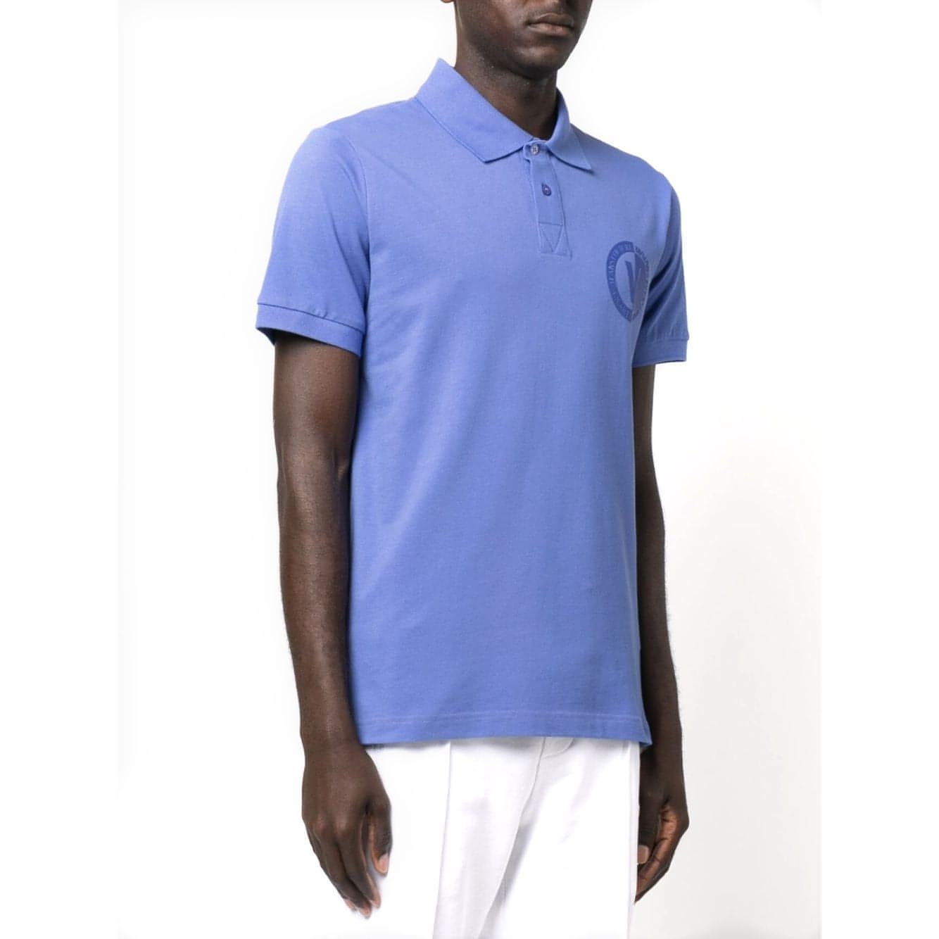 VERSACE JEANS COUTURE vyriški mėlyni marškinėliai New v emblem small polo