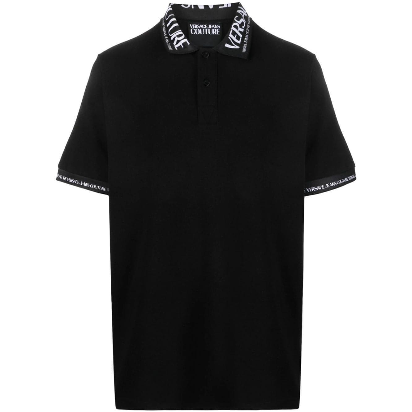 VERSACE JEANS COUTURE vyriški juodi marškinėliai Logo collar polo