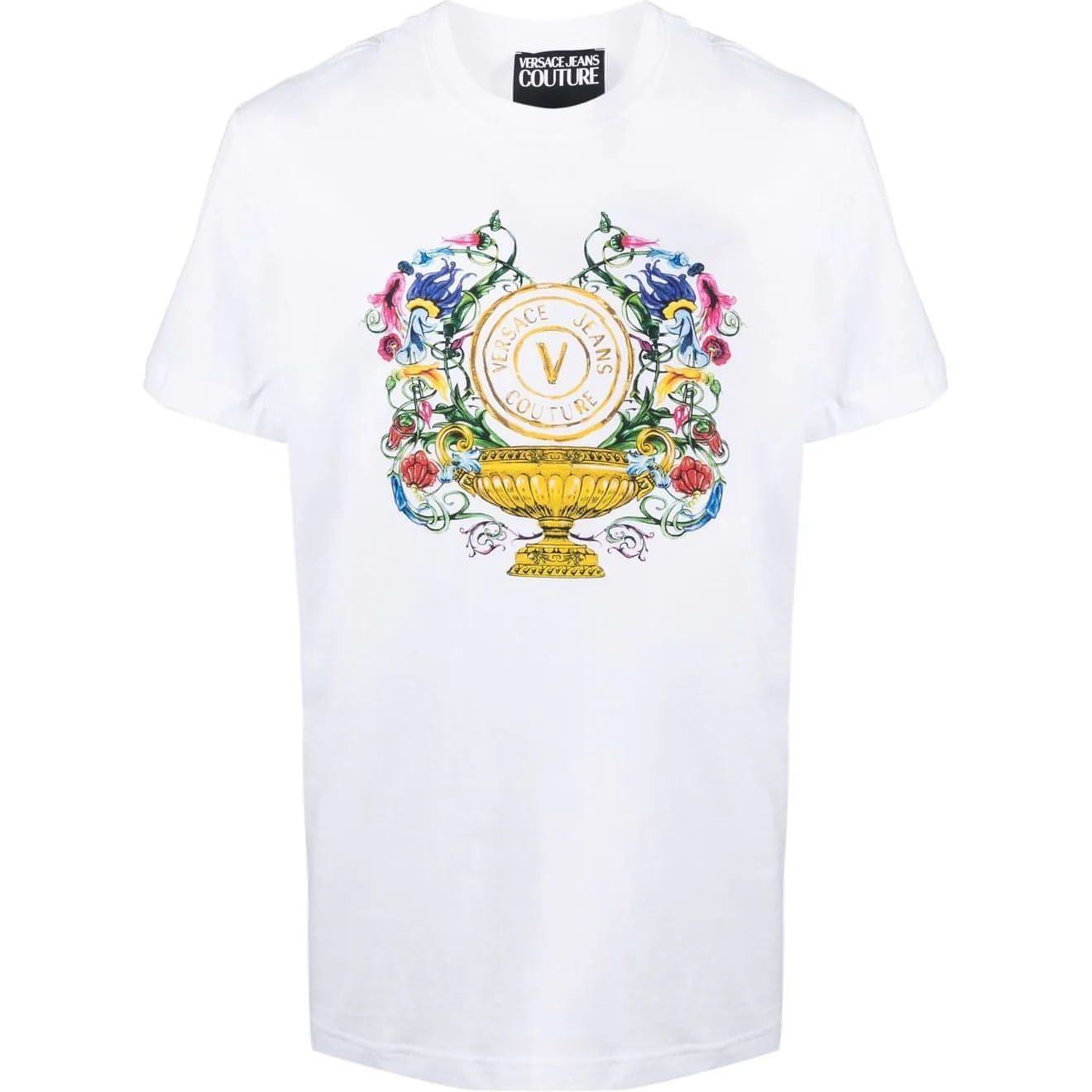 VERSACE JEANS COUTURE vyriški balti marškinėliai Vemblem garden t-shirt