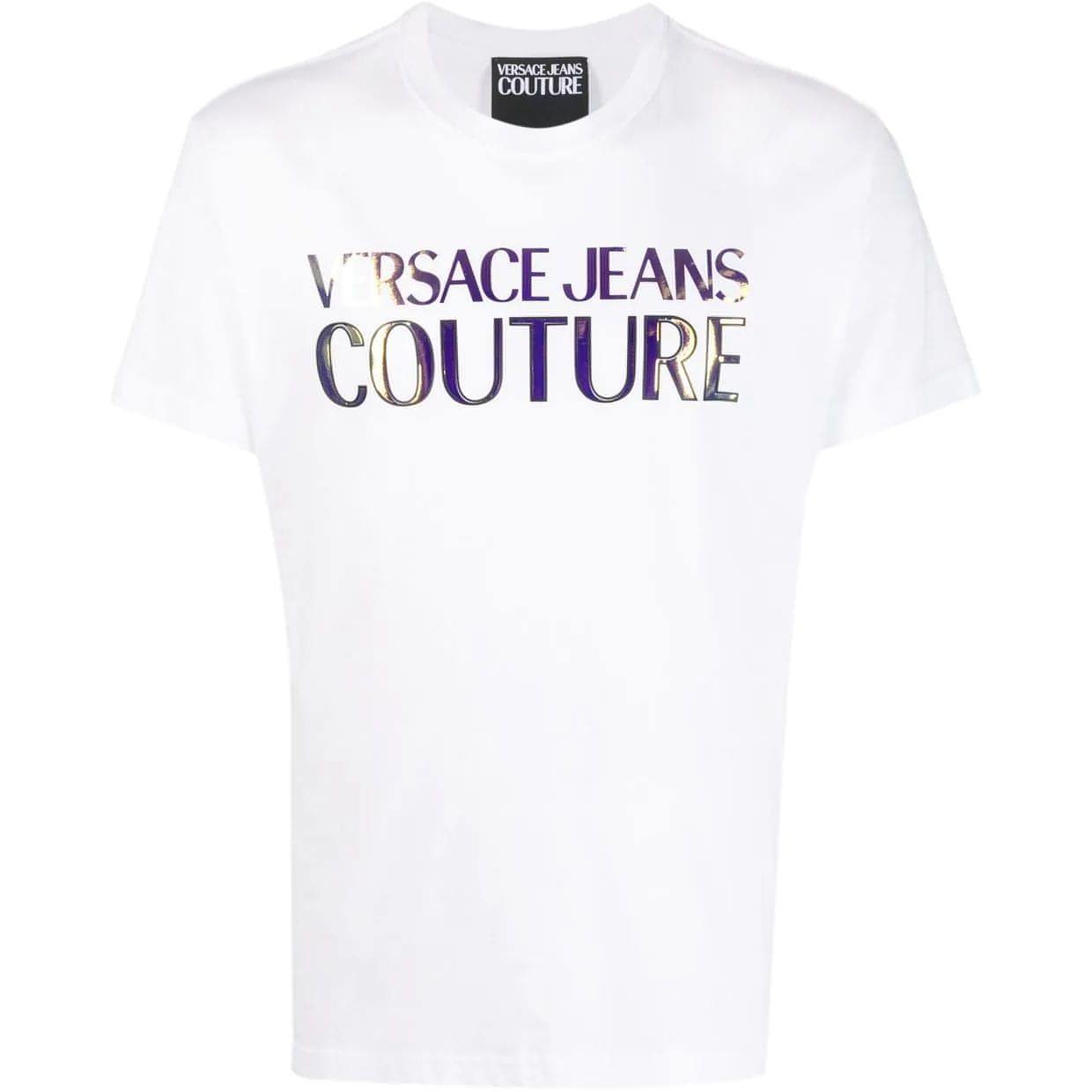 VERSACE JEANS COUTURE vyriški balti marškinėliai Logo foil mirror t-shirt