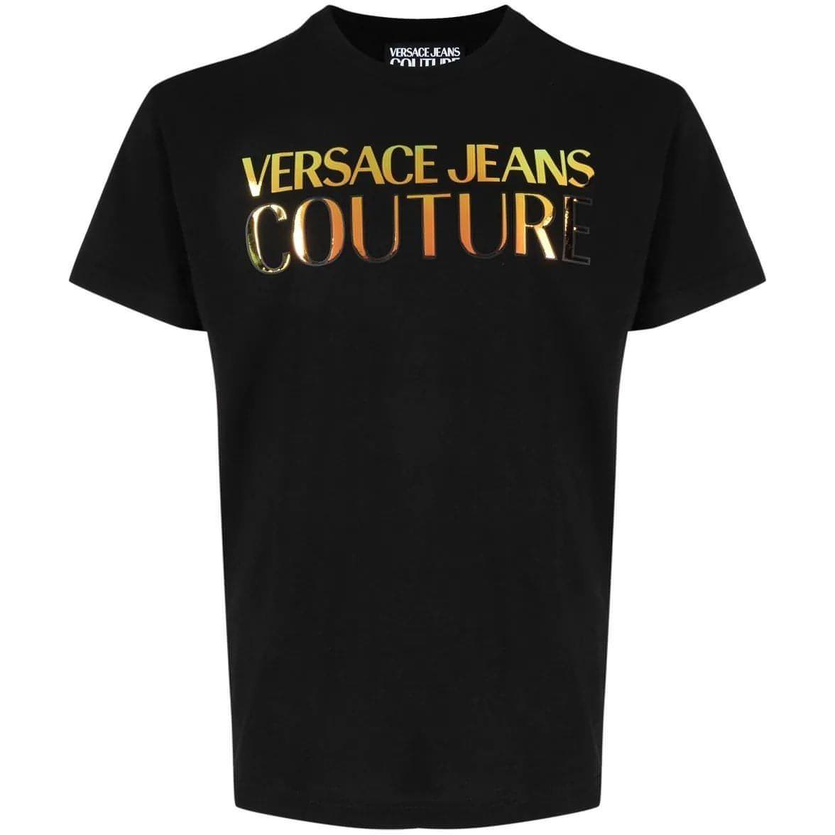 VERSACE JEANS COUTURE vyriški juodi marškinėliai Logo foil mirror t-shirt