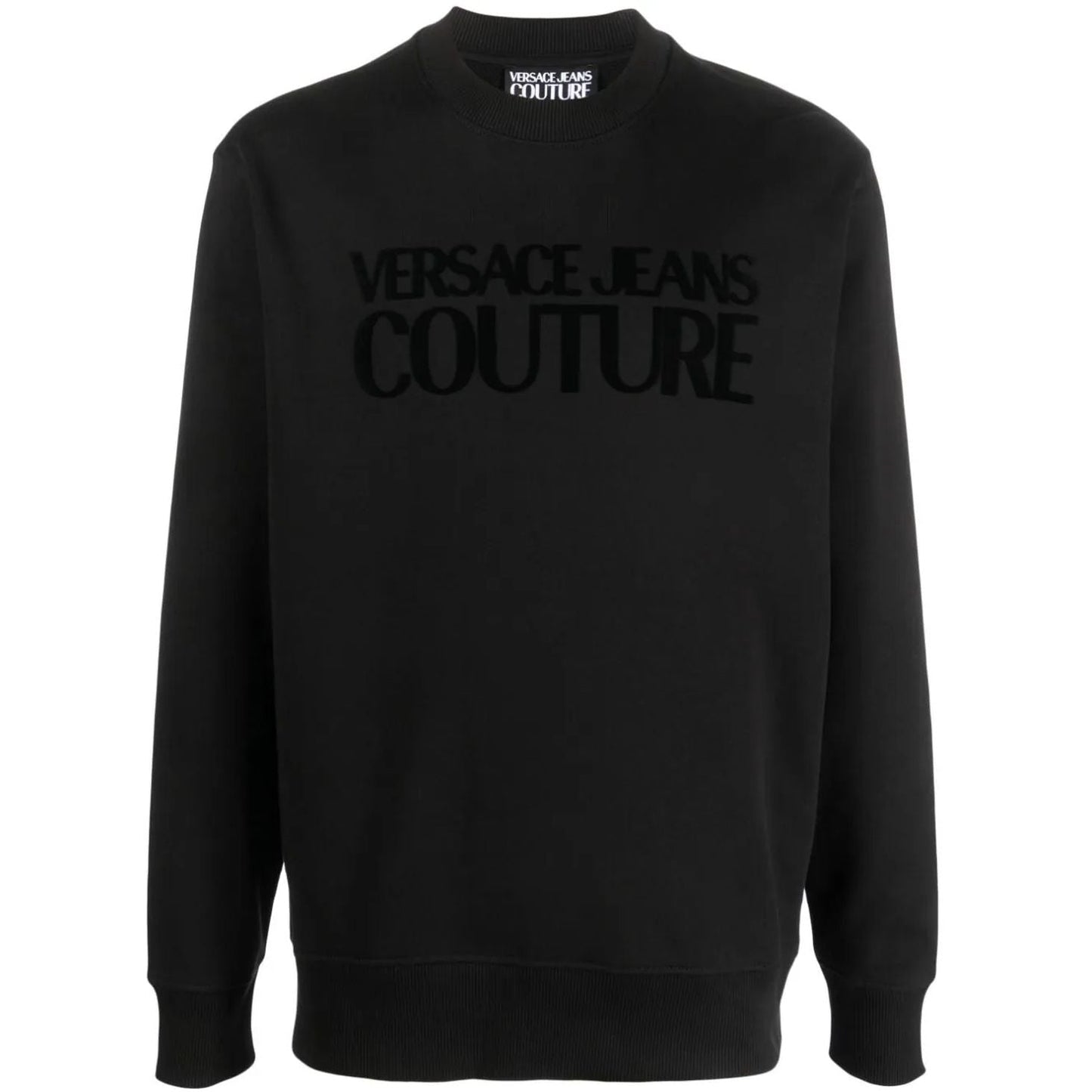 VERSACE JEANS COUTURE vyriškas juodas megztinis R logo flock sweatshirt