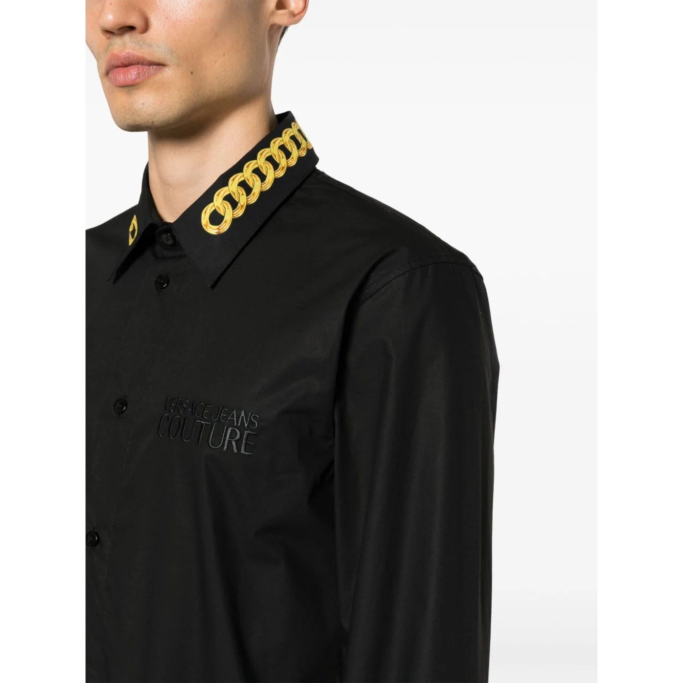 VERSACE JEANS COUTURE vyriški juodi marškiniai ilgomis rankovėmis S panel chain shirts